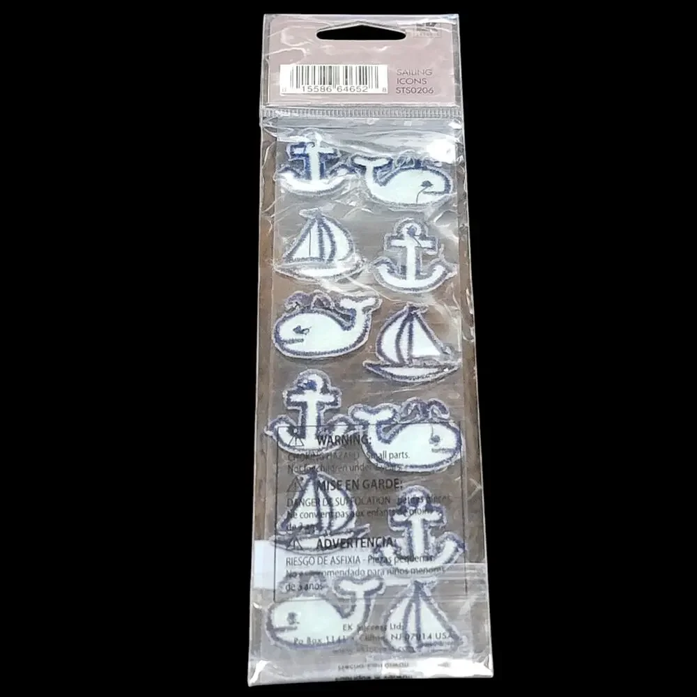 EK Success Sticko‎ Style Sailing Icons Embroidered Stickers 12ct Whale Blue